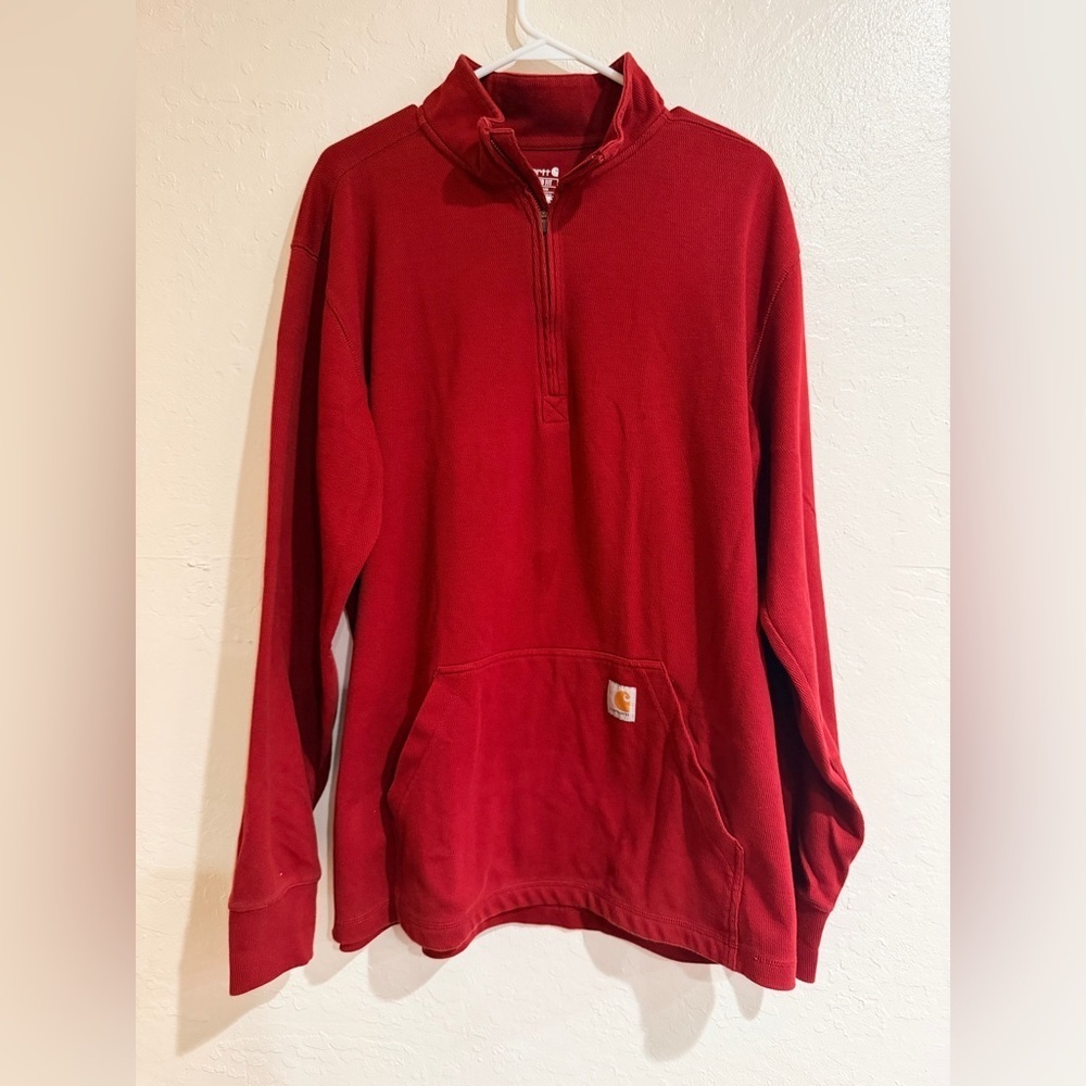 Carhartt Red Relaxed Fit Heavyweight Long Sleeve 1/2 Zip Thermal Shirt size XL